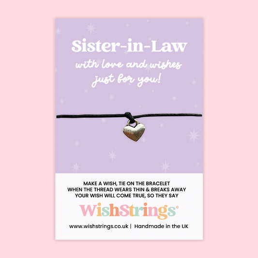 WishStrings Wish Bracelet – Sister-in-Law | Thoughtful Gift with Silver Heart Charm | A Meaningful Way to Show Love and Appreciation