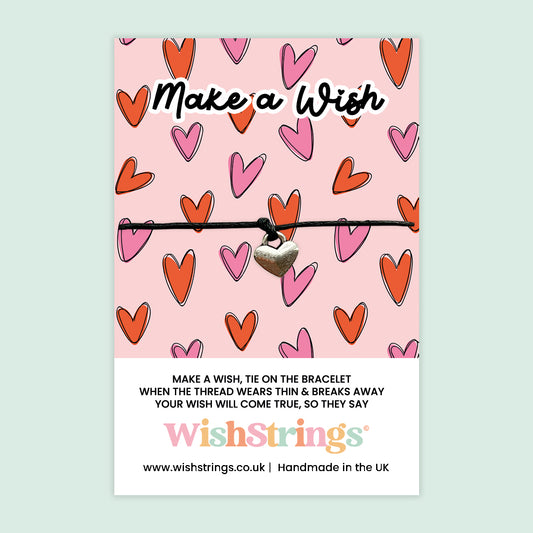 WishStrings ‘Make a Wish’ Heart Patterned Wish Bracelet | Thoughtful Gift for Positivity, Motivation & Love | Meaningful Keepsake for Inspiration
