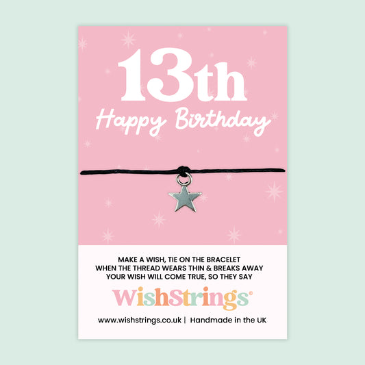 WishStrings Wish Bracelet – 13th Happy Birthday | Star Charm Bracelet Gift for Girls | Thoughtful Keepsake for Teenage Birthday Celebrations