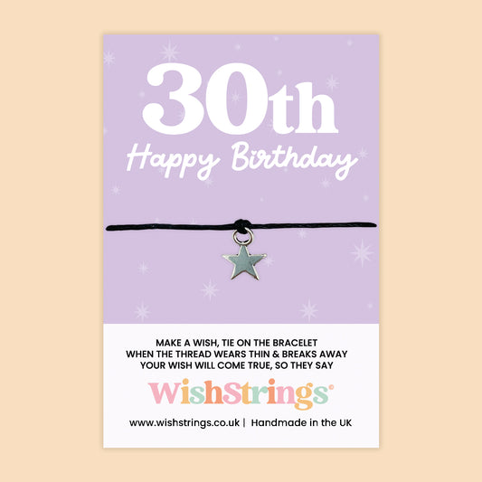 WishStrings Wish Bracelet – 30th Happy Birthday | Star Charm Keepsake Gift for Her | Thoughtful Milestone Birthday Bracelet for Turning 30