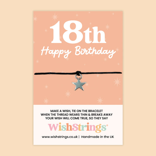 WishStrings Wish Bracelet – 18th Happy Birthday | Star Charm Keepsake Gift for Her | Meaningful Milestone Bracelet for Turning 18