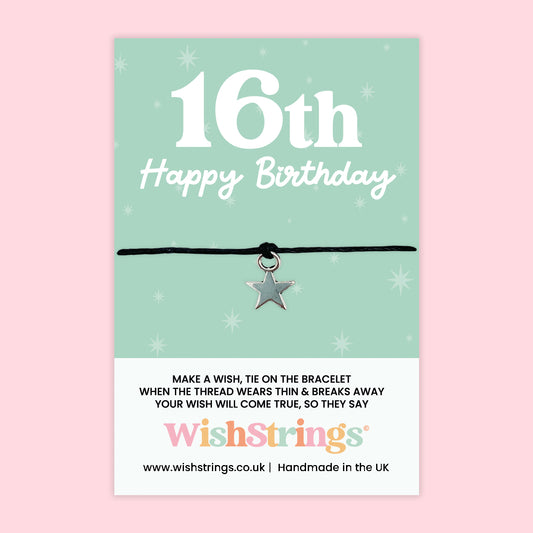 WishStrings Wish Bracelet – 16th Happy Birthday | Star Charm Keepsake Gift for Girls | Sweet Sixteen Milestone Birthday Bracelet