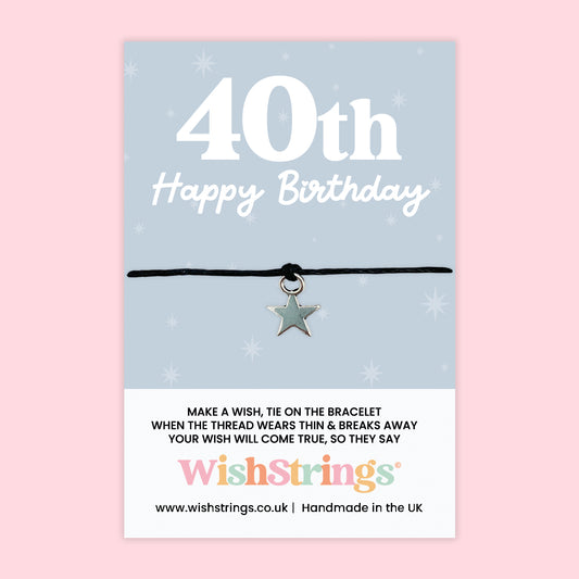 WishStrings Wish Bracelet – 40th Happy Birthday | Star Charm Keepsake Gift for Her | Meaningful Milestone Bracelet for Turning 40