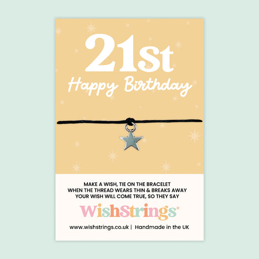 WishStrings Wish Bracelet – 21st Happy Birthday | Star Charm Keepsake Gift for Her | Meaningful Milestone Bracelet for Turning 21