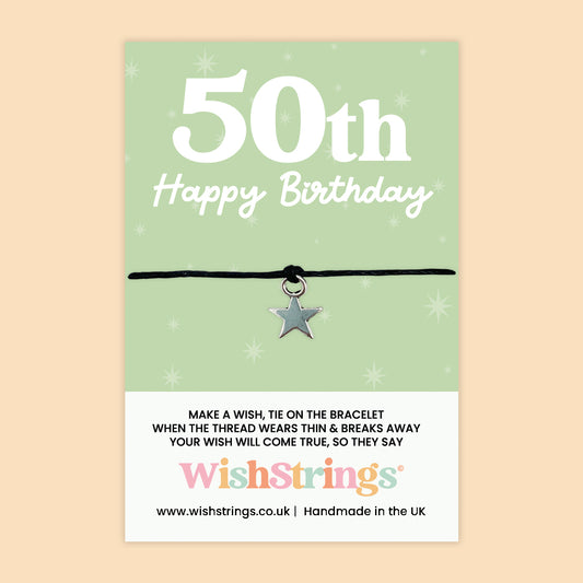 WishStrings Wish Bracelet – 50th Happy Birthday | Star Charm Keepsake Gift for Her | Meaningful Milestone Bracelet for Turning 50