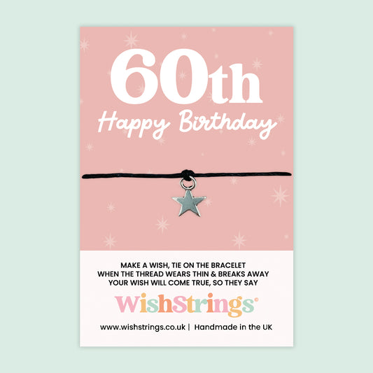 WishStrings Wish Bracelet – 60th Happy Birthday | Star Charm Keepsake Gift for Her | Meaningful Milestone Bracelet for Turning 60