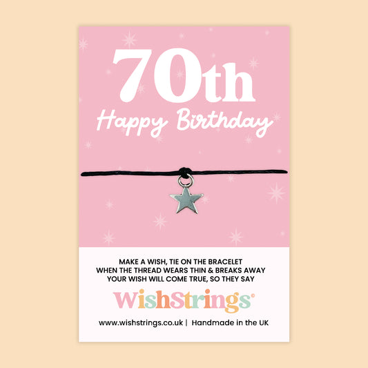 WishStrings Wish Bracelet – 70th Happy Birthday | Star Charm Keepsake Gift for Her | Meaningful Milestone Bracelet for Turning 70