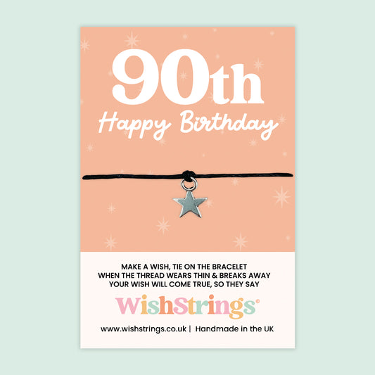 WishStrings Wish Bracelet – 90th Happy Birthday | Star Charm Keepsake Gift for Her | Meaningful Milestone Bracelet for Turning 90