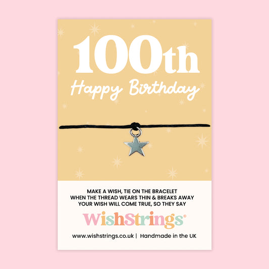 WishStrings Wish Bracelet – 100th Happy Birthday | Star Charm Keepsake Gift for Her | Meaningful Centenary Birthday Bracelet for Turning 100