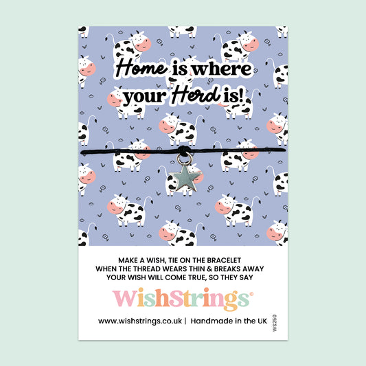 Wish Bracelet Handmade Cow Charm Bracelet – Farmyard Gift with Lilac Card | Quirky Countryside Keepsake Under £5