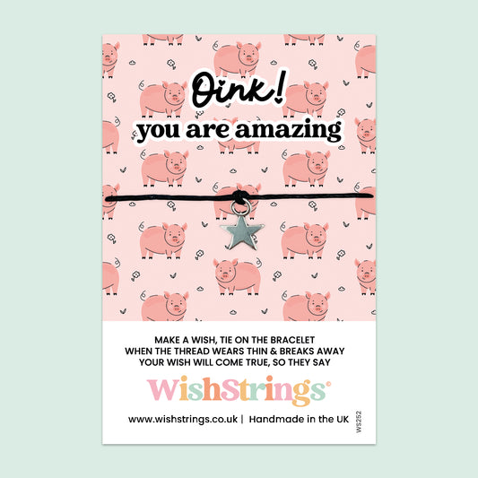 Wish Bracelet Handmade Pig Design | Positive Message Gift With Cute Farmyard Card