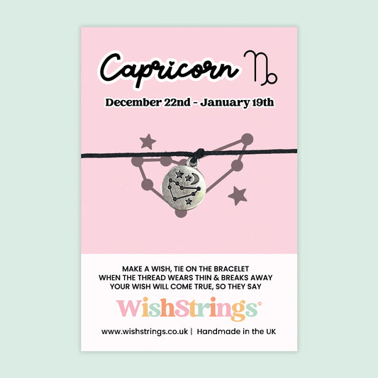 WishStrings ‘Capricorn’ Star Sign Wish Bracelet | Thoughtful Horoscope Gift | Meaningful Zodiac Keepsake for Ambition & Strength