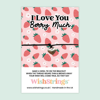 WishStrings ‘I Love You Berry Much’ Wish Bracelet | Cute Pun Gift for Valentine’s Day or Anniversaries | Handmade Strawberry Keepsake Token of Love
