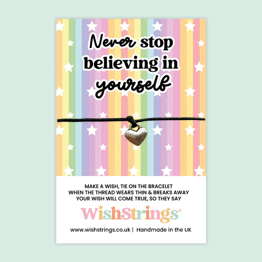 WishStrings Never Stop Believing in Yourself Wish Bracelet | Self Belief Gift | Inspirational Bracelet | Encouragement Gift | Handmade in the UK