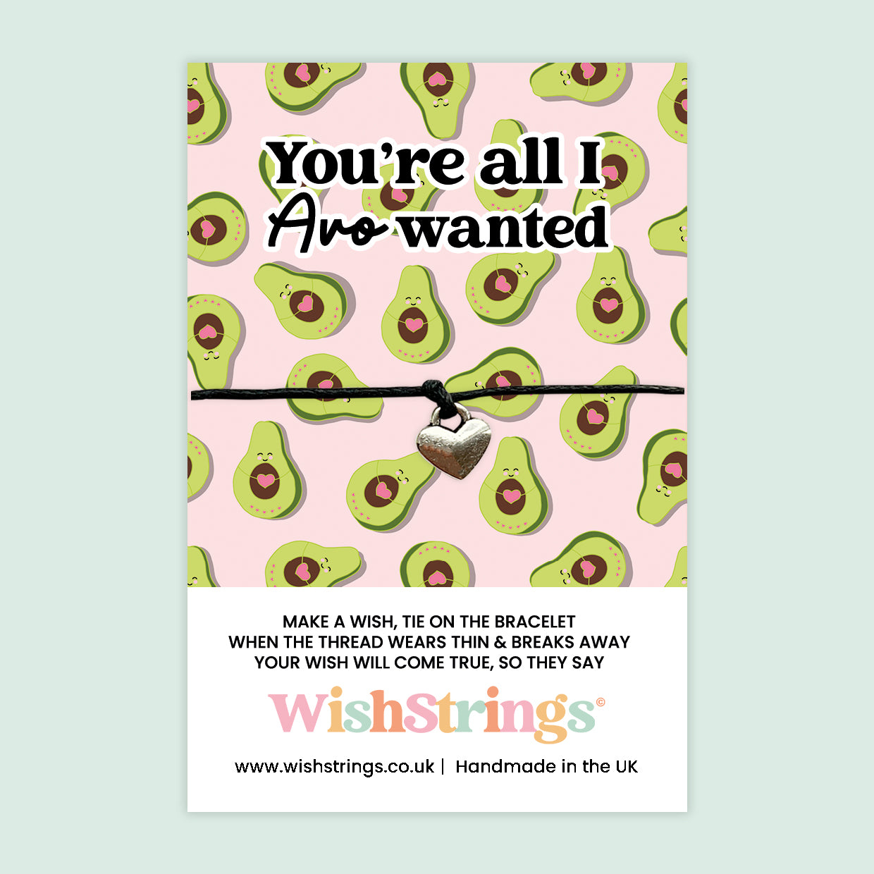 WishStrings ‘You’re All I Avo Wanted’ Wish Bracelet | Fun Pun Gift for Valentine’s Day or Anniversaries | Handmade Keepsake for Avocado Lovers | Cute and Quirky Token of Love