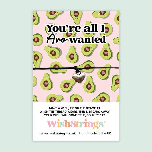 WishStrings ‘You’re All I Avo Wanted’ Wish Bracelet | Fun Pun Gift for Valentine’s Day or Anniversaries | Handmade Keepsake for Avocado Lovers | Cute and Quirky Token of Love