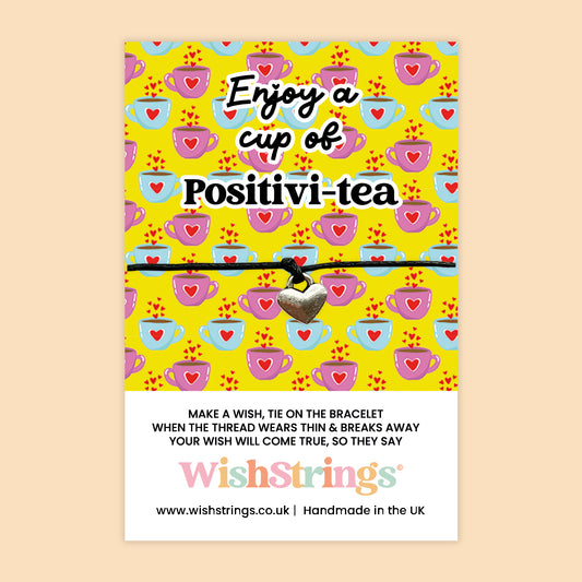 WishStrings Enjoy a Cup of Positivi-Tea Wish Bracelet | Positive Thinking Gift | Tea Lover Gift | Inspirational Wish String Bracelet | Handmade in the UK