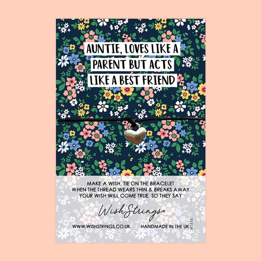 WishStrings ‘Auntie Loves Like a Parent, Acts Like a Best Friend’ Wish Bracelet | Thoughtful Gift for a Special Auntie