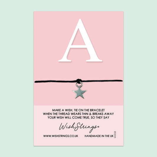 WishStrings Wish Bracelet – Custom Name Letter A Bracelet | Simple Elegant Friendship Gift Card