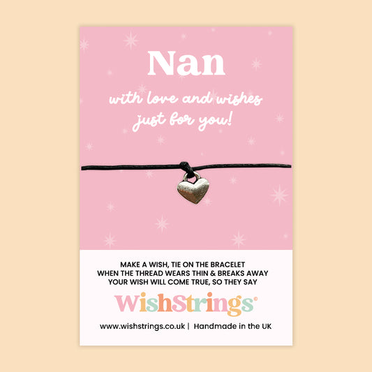 WishStrings ‘Nan – With Love and Wishes Just for You’ Wish Bracelet | Thoughtful Keepsake Gift for Grandmothers | Handmade Token of Love