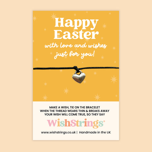 WishStrings ‘Happy Easter’ Wish Bracelet | Handmade Springtime Gift | Thoughtful Keepsake Token with Heart Charm | Ideal for Easter Cards, Gifting or Happy Mail