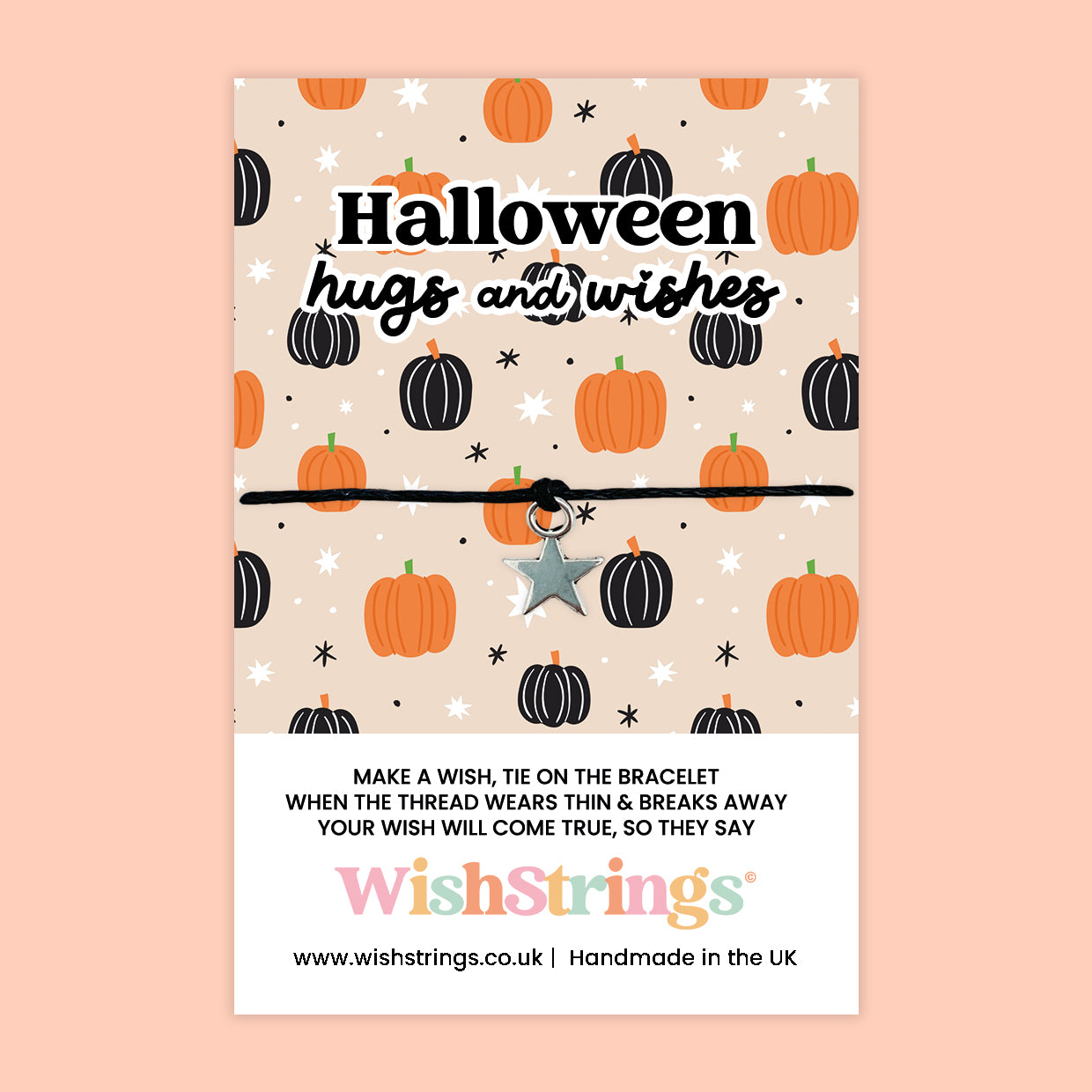 SALE - WishStrings ‘Halloween Hugs & Wishes’ Wish Bracelet | Pumpkin Theme | Thoughtful Halloween Gift & Keepsake for Spooky Season