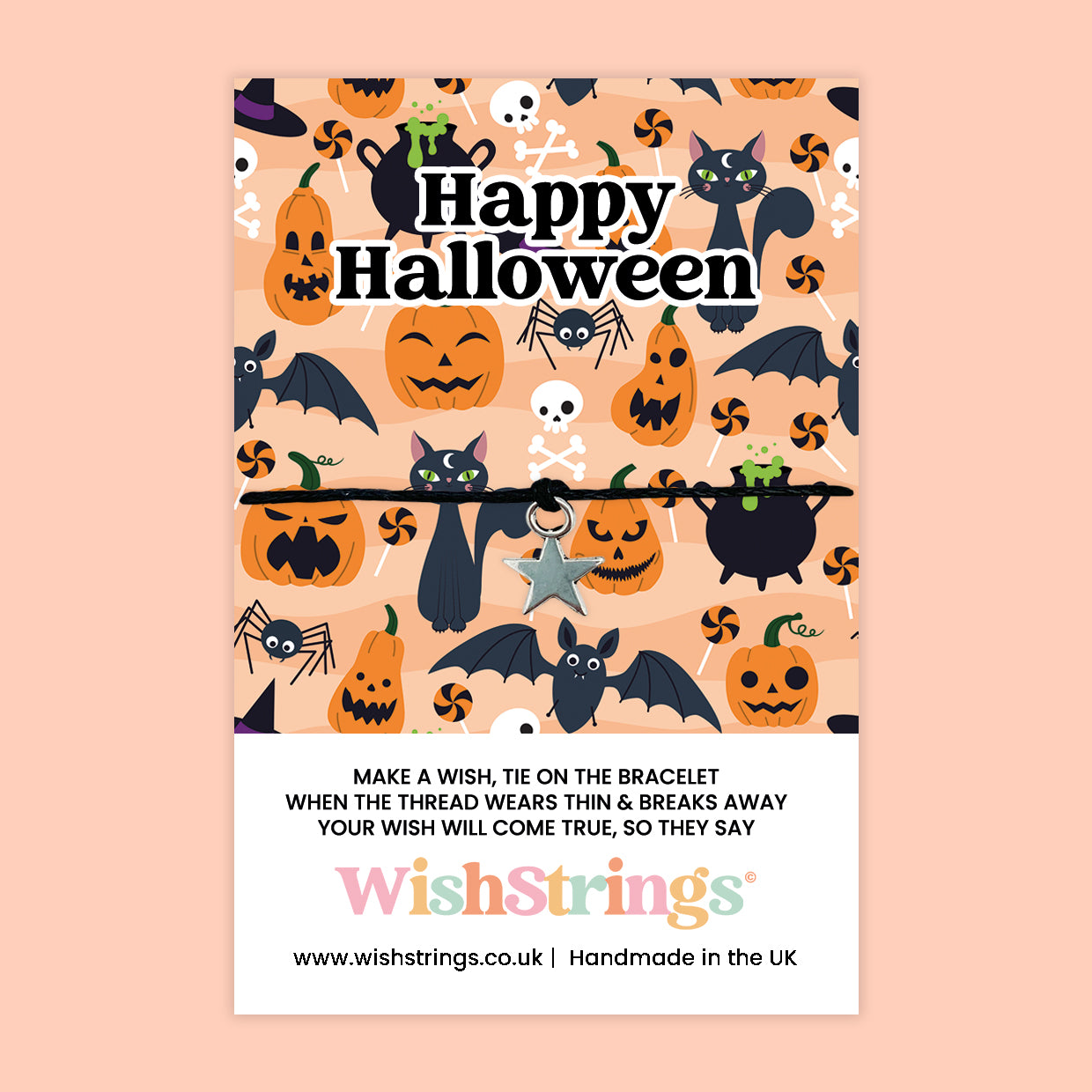 Halloween Collection – Spooky Wish Bracelets & Pocket Hug Tokens | Handmade Keepsakes with Charms & Quotes | Fun Seasonal Gifts Under £5