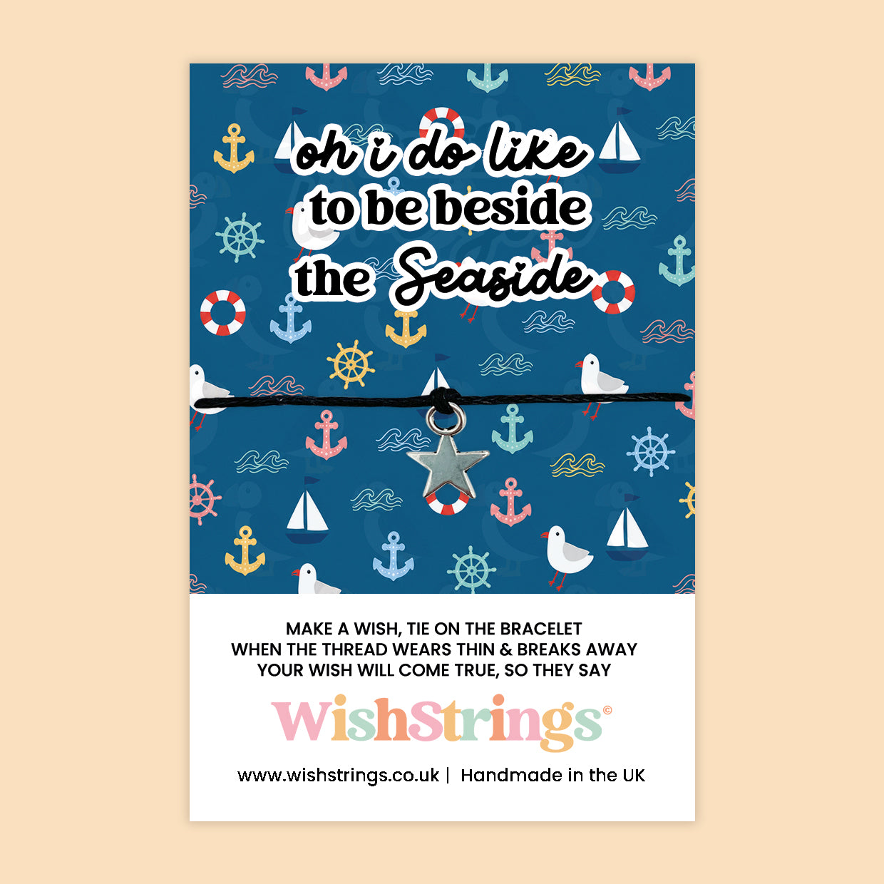 WishStrings Oh I Do Like to Be Beside the Seaside Wish Bracelet | Seaside Gift | Coastal Keepsake | Beach Lover Gift | Handmade in the UK