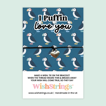 WishStrings I Puffin Love You Wish Bracelet | Puffin Gift | Coastal Love Gift | Cute Romantic Keepsake | Handmade in the UK