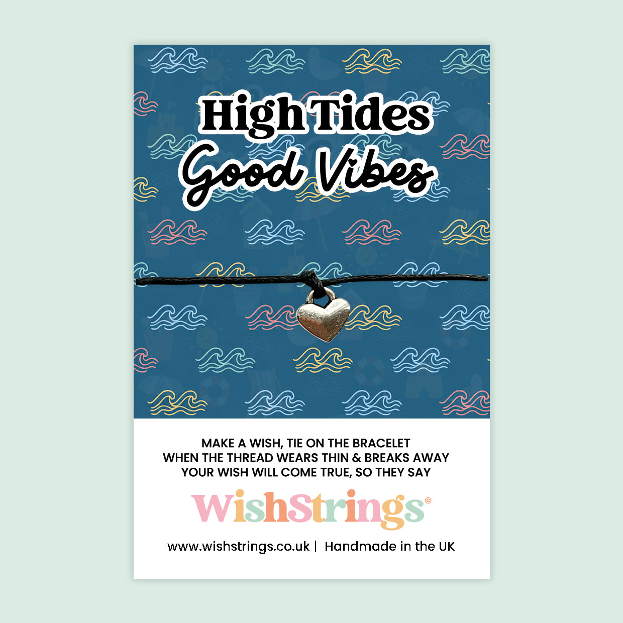 WishStrings High Tides Good Vibes Wish Bracelet | Coastal Gift | Beach Lover Gift | Positive Vibes Keepsake | Handmade in the UK