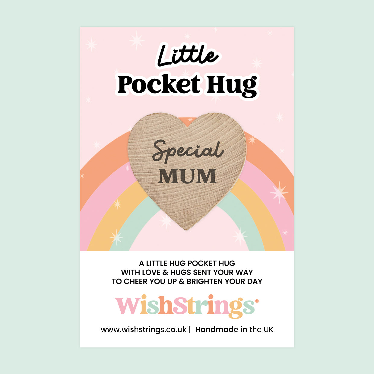 WishStrings® Pocket Hug Wish Tokens – Heartfelt Keepsake Gifts | 24 Designs for All Occasions | Wooden Heart Hug Token on Gift Card