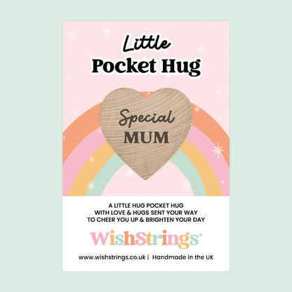 WishStrings® Pocket Hug Wish Tokens – Heartfelt Keepsake Gifts | 24 Designs for All Occasions | Wooden Heart Hug Token on Gift Card