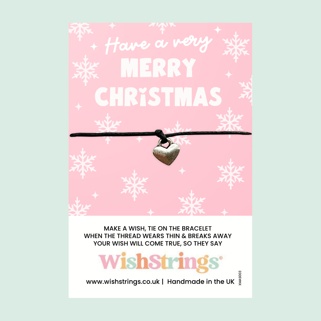WishStrings Wish Bracelet – Christmas Wishes | Candy Cane Pink Card | Festive Letterbox Gift | Cute Stocking Filler | Xmas Bracelet for Her