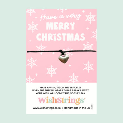WishStrings Wish Bracelet – Christmas Wishes | Candy Cane Pink Card | Festive Letterbox Gift | Cute Stocking Filler | Xmas Bracelet for Her
