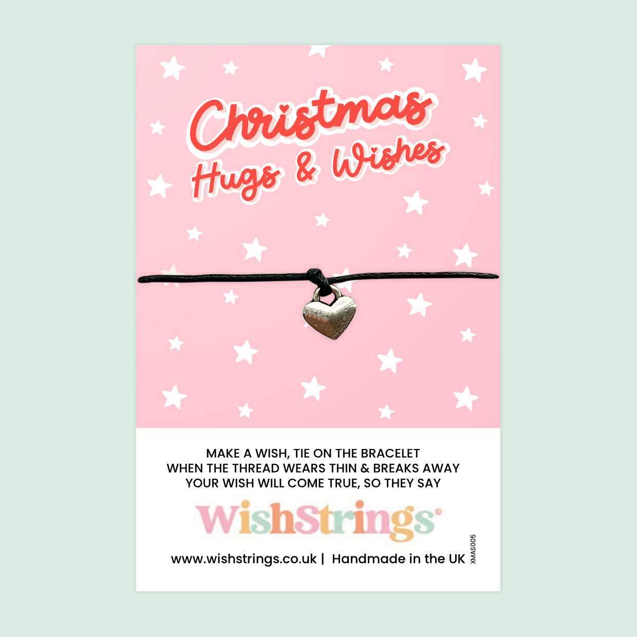 WishStrings Wish Bracelet – Christmas Hugs and Wishes Gift | Festive Heart Charm Bracelet | Thoughtful Stocking Filler | Letterbox Gift for Friends, Teachers & Loved Ones