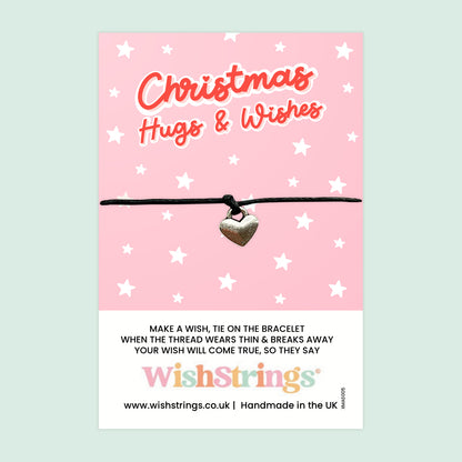 WishStrings Wish Bracelet – Christmas Hugs and Wishes Gift | Festive Heart Charm Bracelet | Thoughtful Stocking Filler | Letterbox Gift for Friends, Teachers & Loved Ones