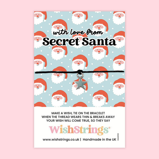 WishStrings ‘With Love from Secret Santa’ Wish Bracelet | Fun & Festive Stocking Filler | Handmade Secret Santa Gift | Christmas Token with Charm