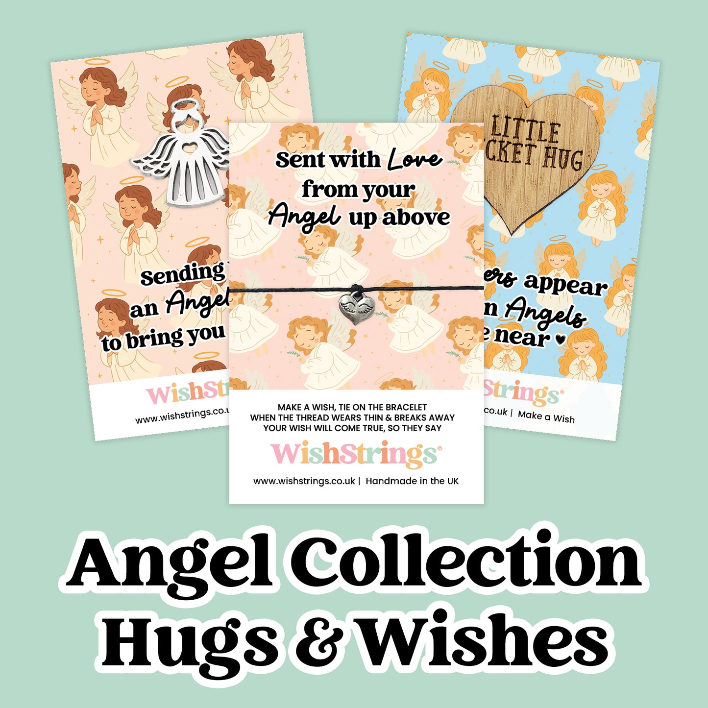 Angel Collection – 6 Pocket Hugs, 6 WishStrings & 6 Angel Tokens | Guardian Angel Gifts | Handmade Comfort Keepsakes