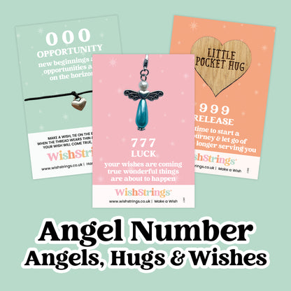 Angel Number Collection – Wish Bracelets, Pocket Hug Tokens & Angel Clip-On Charms | Spiritual Keepsakes with Numerology Meanings | Uplifting Gifts of Guidance & Positivity