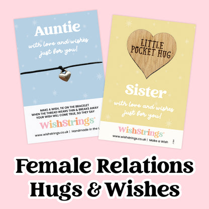 WishStrings & Pocket Hug Token Collection for Female Relations | Choose Your Design | Thoughtful Gifts for Mum, Sister, Daughter, Auntie & More