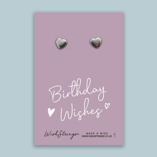 Birthday Wishes - Silver Heart Stud Earrings | 304 Stainless - Hypoallergenic