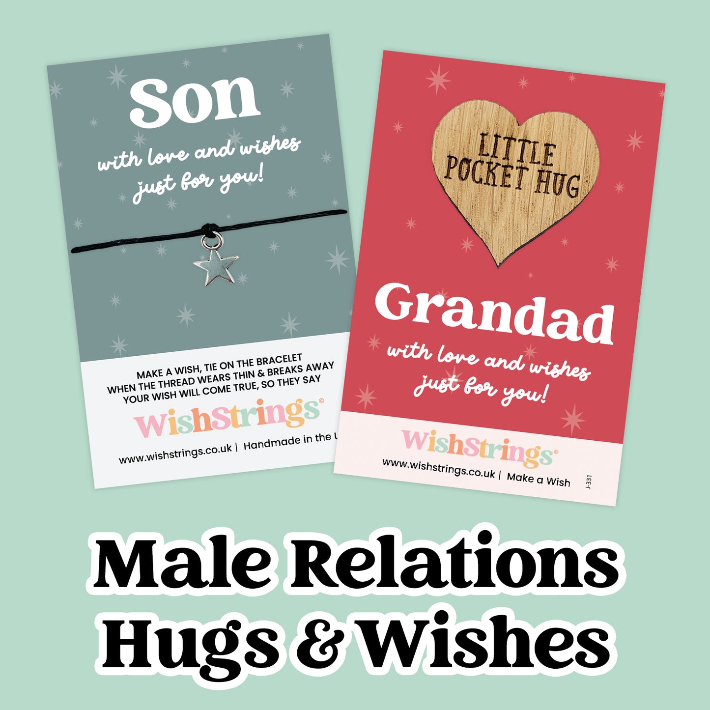 Male Relations Collection – WishStrings Wish Bracelets & Pocket Hug Tokens | Thoughtful Gifts for Dad, Brother, Son, Grandad & More | Handmade Keepsakes Under £5
