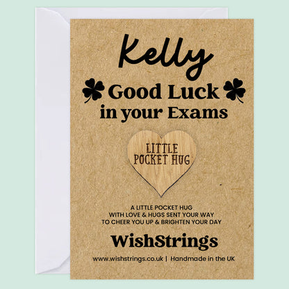 Personalised Pocket Hug – “Good Luck in Your Exams” | Custom Name Token Gift for Students & School Leavers