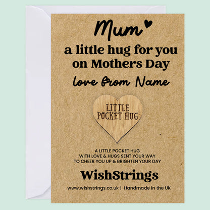 Personalised Mother’s Day Pocket Hug for Mum | Custom “Love From” Name | Wooden Heart Token Letterbox Gift for Mum