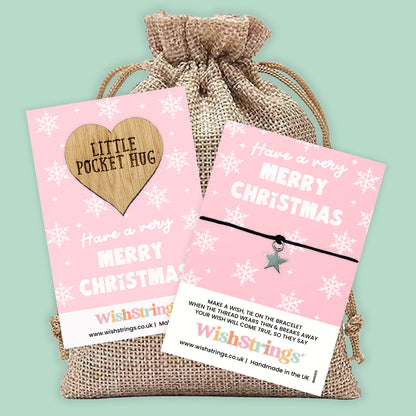 Have a Very Merry Christmas Gift Bundle – Wish Bracelet & Pocket Hug Token | Snowflake Design Bracelet, Pocket Hug & Gift Bag | £6.99