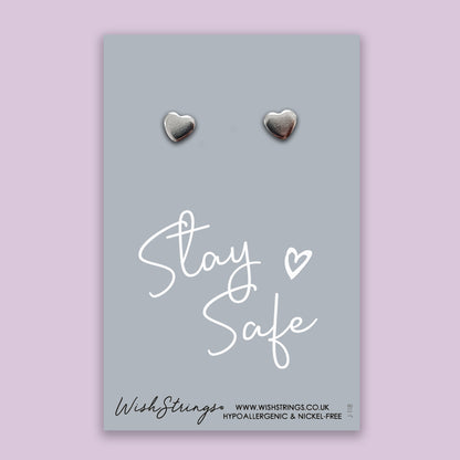 Stay Safe - Silver Heart Stud Earrings | 304 Stainless - Hypoallergenic