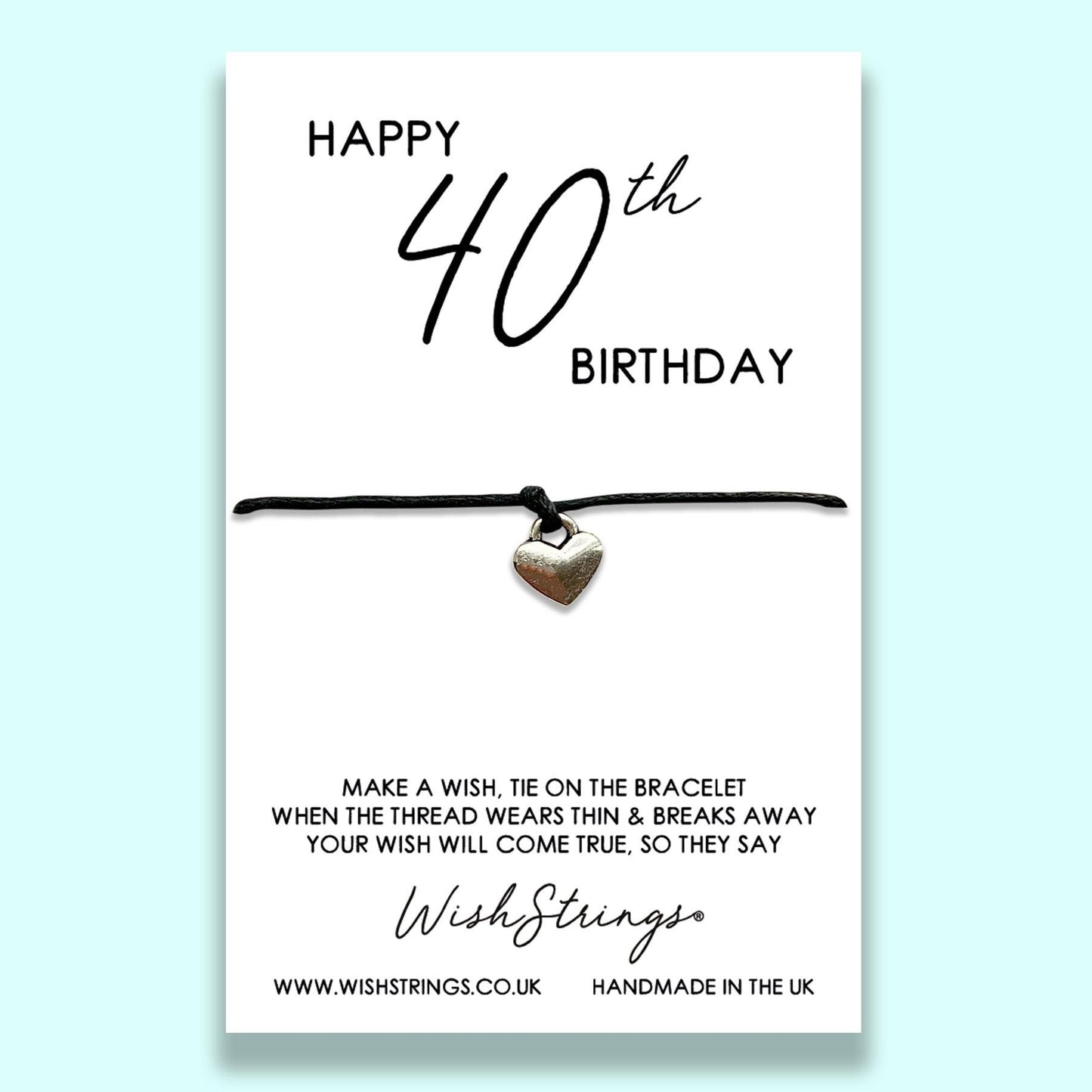 40th Birthday - WishStrings Wish Bracelet - Friendship Bracelet with Quote Card | Birthday Gift for Card