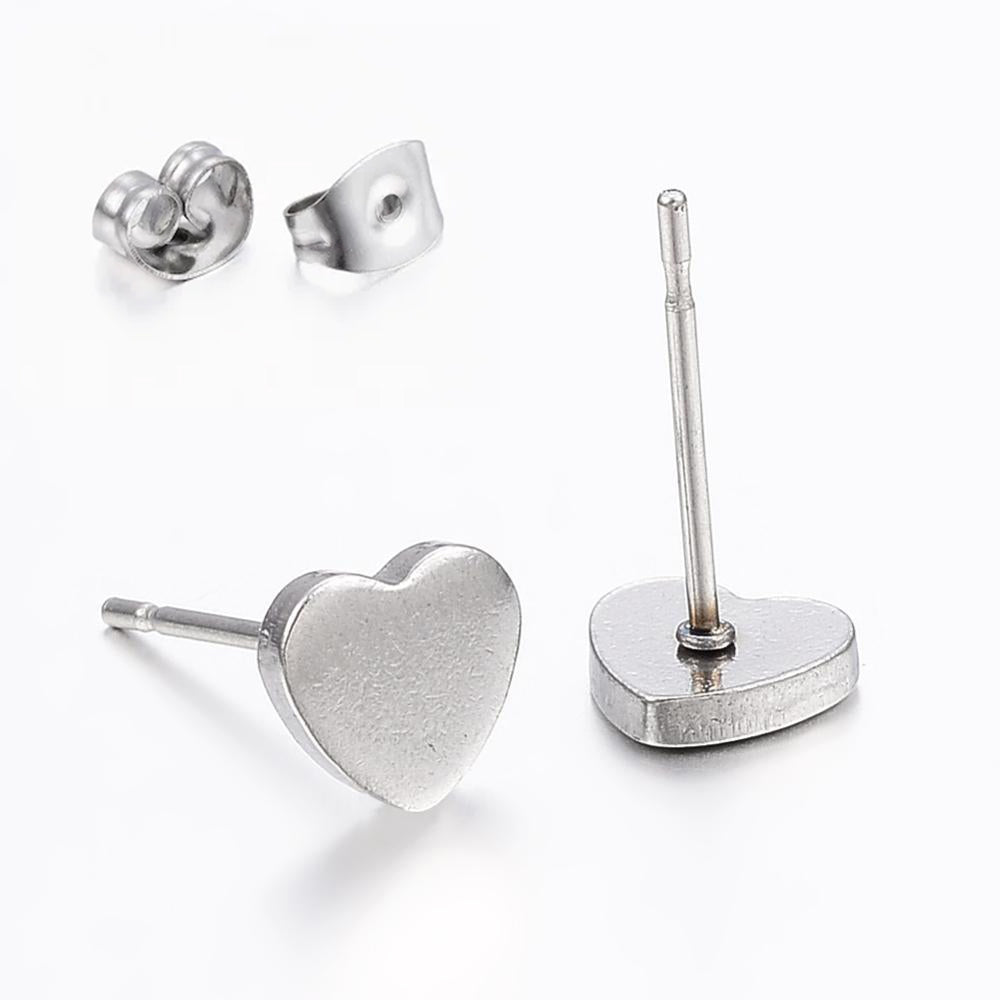 Guardian Angel - Silver Heart Stud Earrings | 304 Stainless - Hypoallergenic