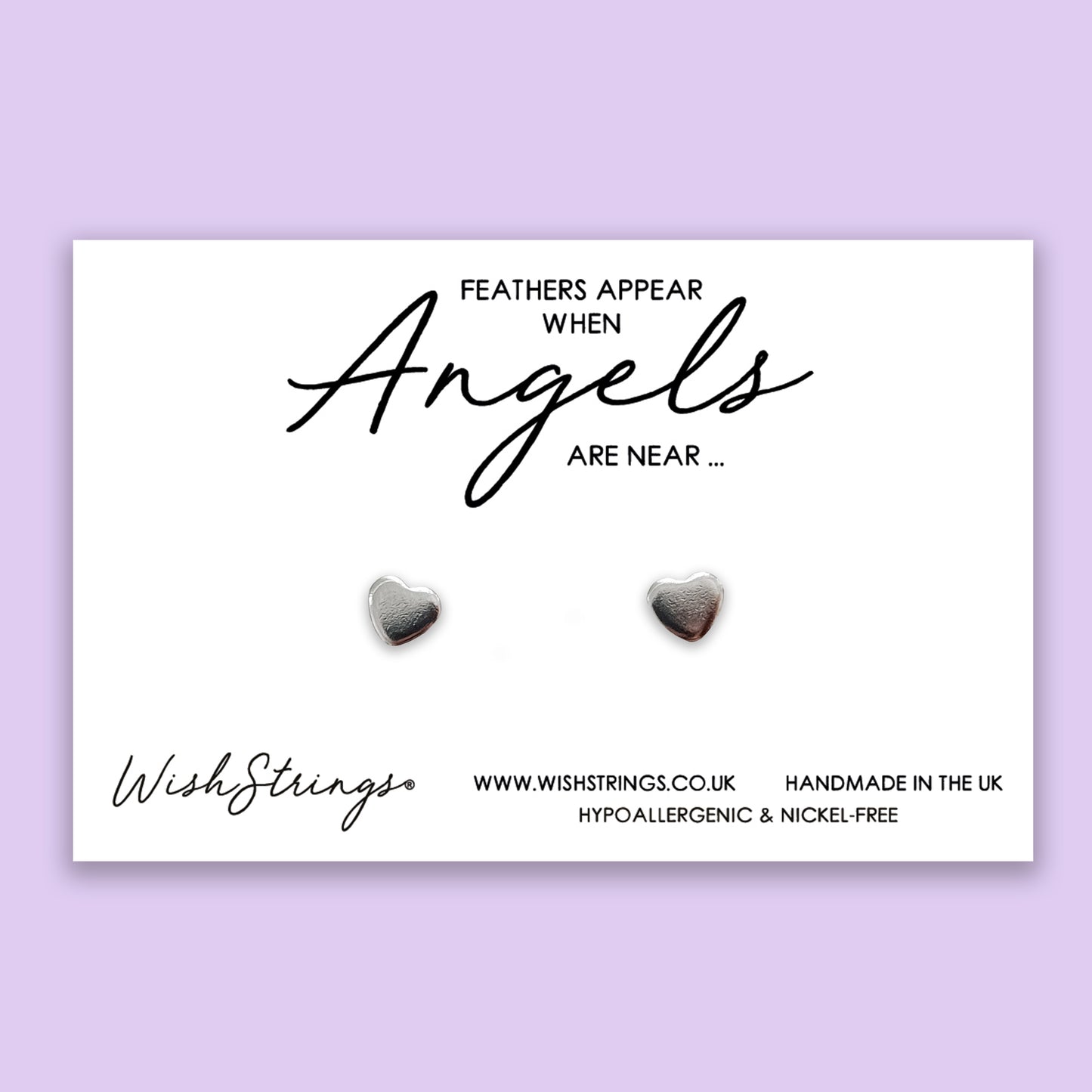 Feathers appear when angels are near - Silver Heart Stud Earrings | 304 Stainless - Hypoallergenic