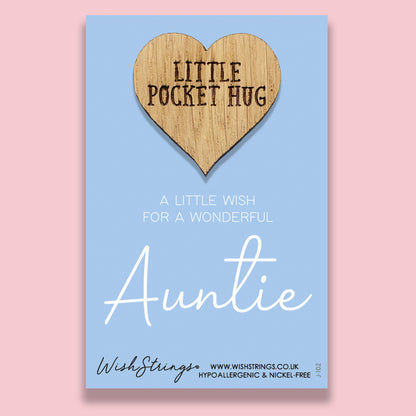 Auntie - Little Pocket Hug - Wooden Heart Keepsake Token